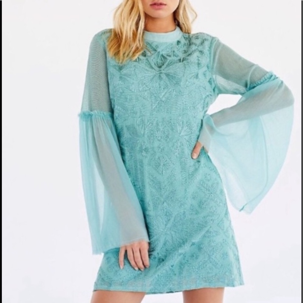 NWT $300 Free People Cleo Mini Dress Canton Size 10 Green Cocktail Open Back - Picture 5 of 16